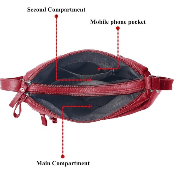 🆕 Volganik Rock PU Leather Shoulder Bag Women Red Soft Pocketbooks Purse - Picture 6 of 7